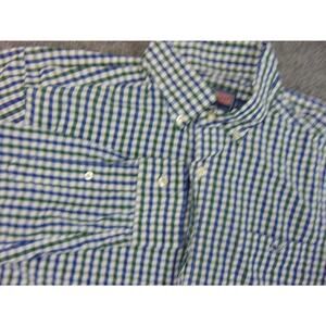 Vineyard Vines Shirt Mens Large Blue Green White Check Button Down Whale Logo